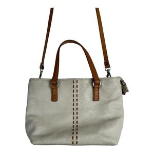 Fossil Crossbody Women's Handbag Purse‎ ZB7013 Soft Cream Leather Brown Trim Zip